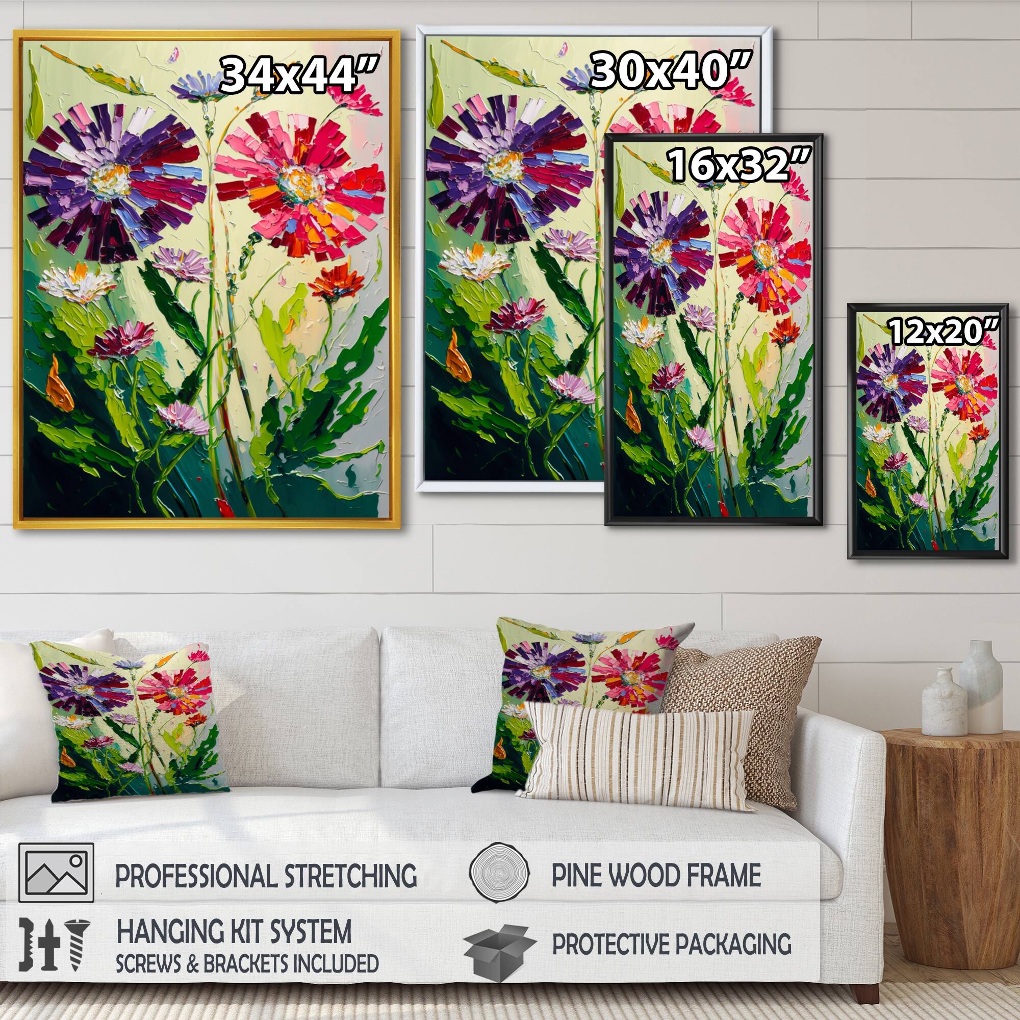 Designart "Red And Purple Blossoming Wildflower" Floral Bouquet Framed Canvas Wall Art Print